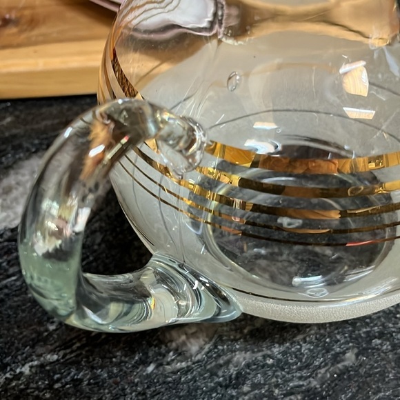 MCM Elegant Vintage Glass Pitcher with Gold Stripes 8" Tall - Picture 8 of 8